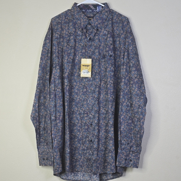 Wrangler George Strait  Buttom Down Men's Blue Paisley Shirt Size XLT. NWT - Picture 1 of 8